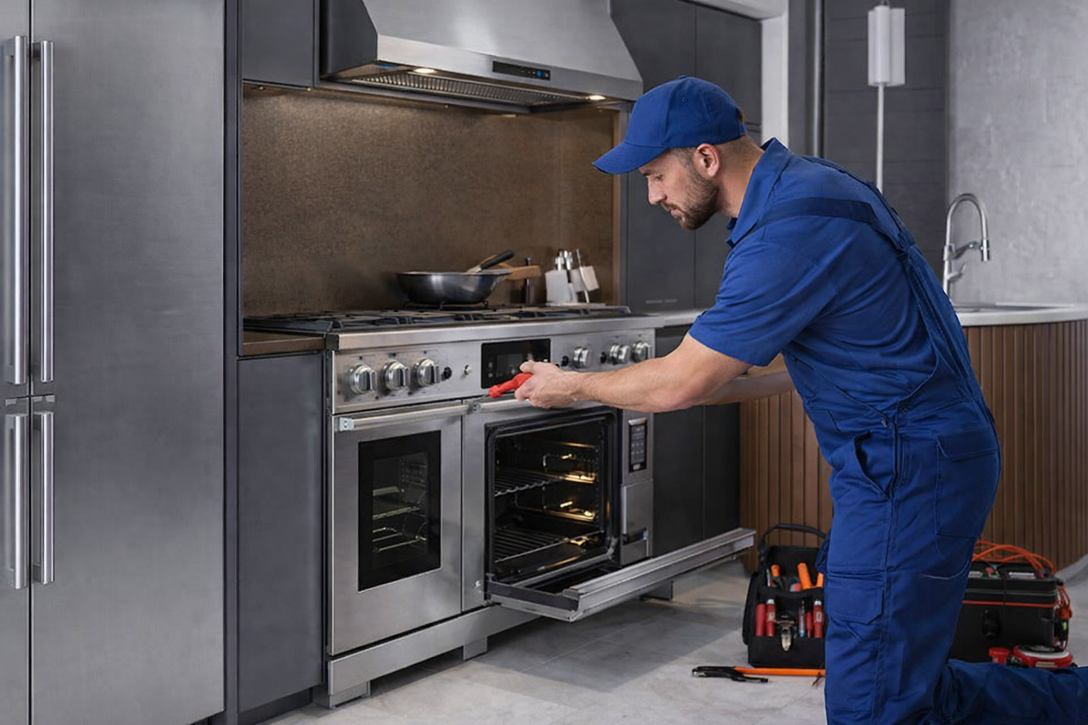Appliance Repair Technician is fixing Dacor oven